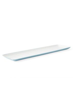Serena & Lily Maison Long Rectangular Tray in White with Light Blue Rim